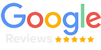 A black background with the word google and five stars.